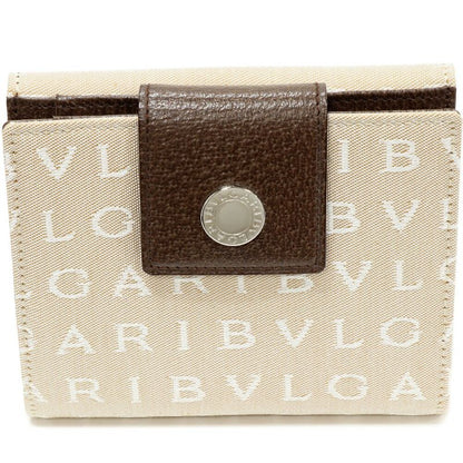 Bulgari Bifold Wallet With Coin Purse Logomania Canvas Beige 22242
