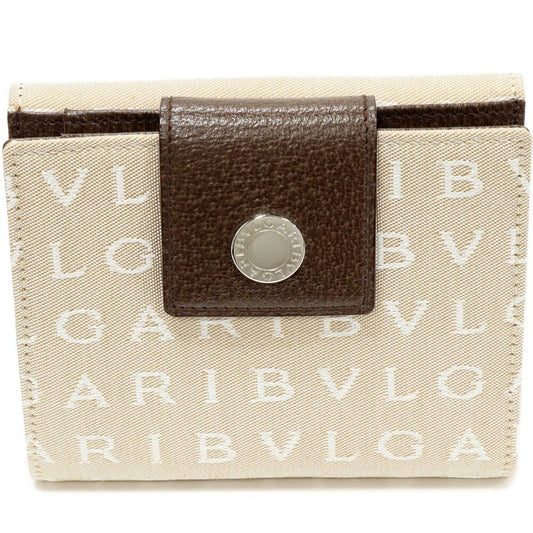 Bulgari Bifold Wallet With Coin Purse Logomania Canvas Beige 22242