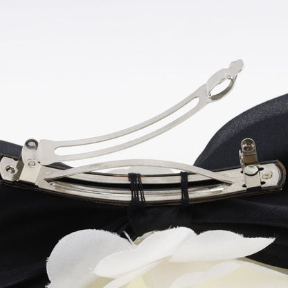 Chanel Camellia Ribbon Satin And Textile Black/white Women's Barrette