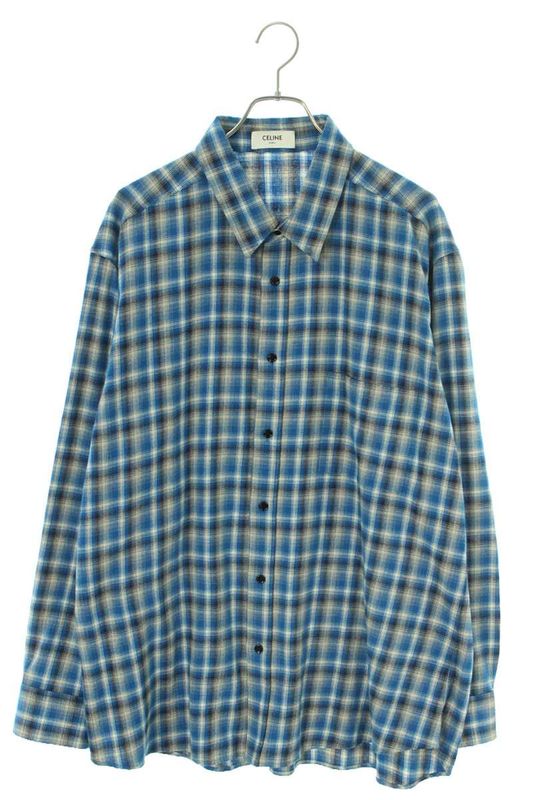 Celine 21SS 2c486354m Check Cotton Loose Long Sleeve Shirt Men's 40