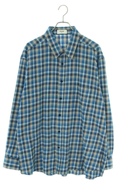 Celine 21SS 2c486354m Check Cotton Loose Long Sleeve Shirt Men's 40