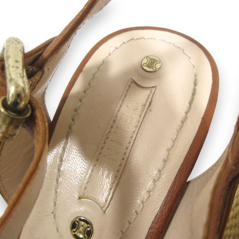 Good Celine Leather Trin-off Logo Ankle Strap Wedge Sole Sandals 35 Approx 22cm