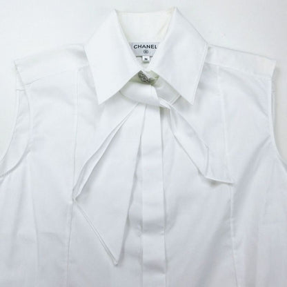 Chanel P63258v48585 Bow Tie Sleeveless Coco Mark Button Blouse Top White Size S