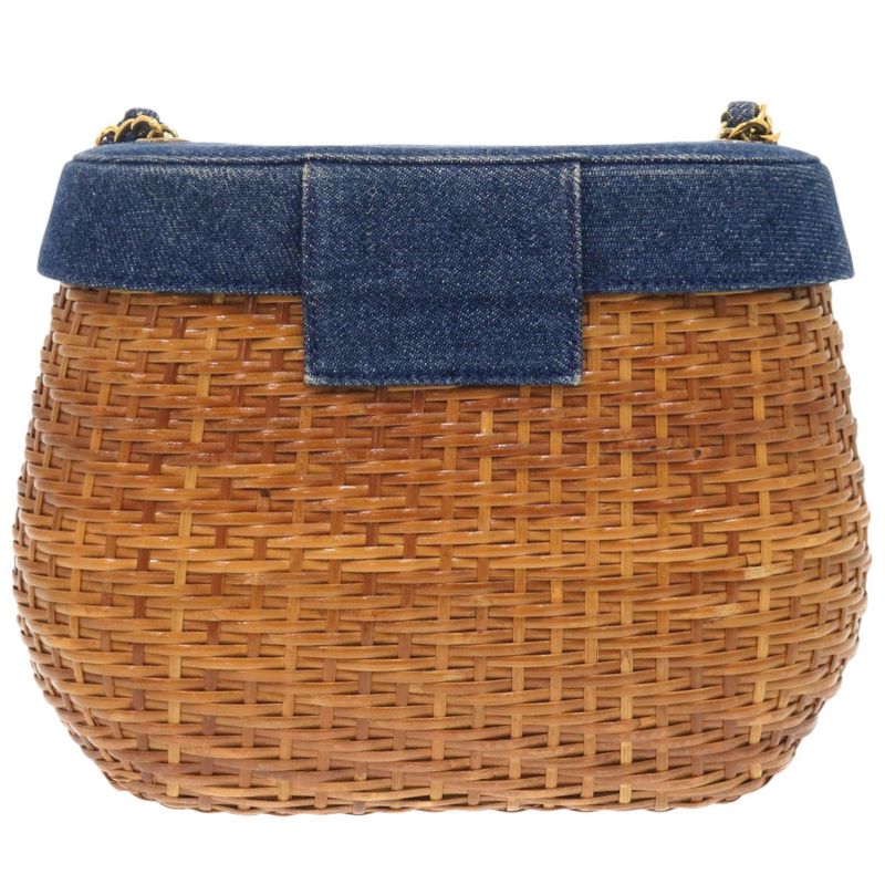 Chanel Basket Bag Denim Straw Navy 5th Coco Mark Turnlock Shoulder Bag 1372