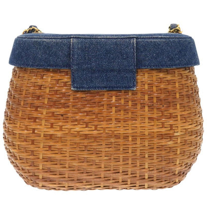 Chanel Basket Bag Denim Straw Navy 5th Coco Mark Turnlock Shoulder Bag 1372