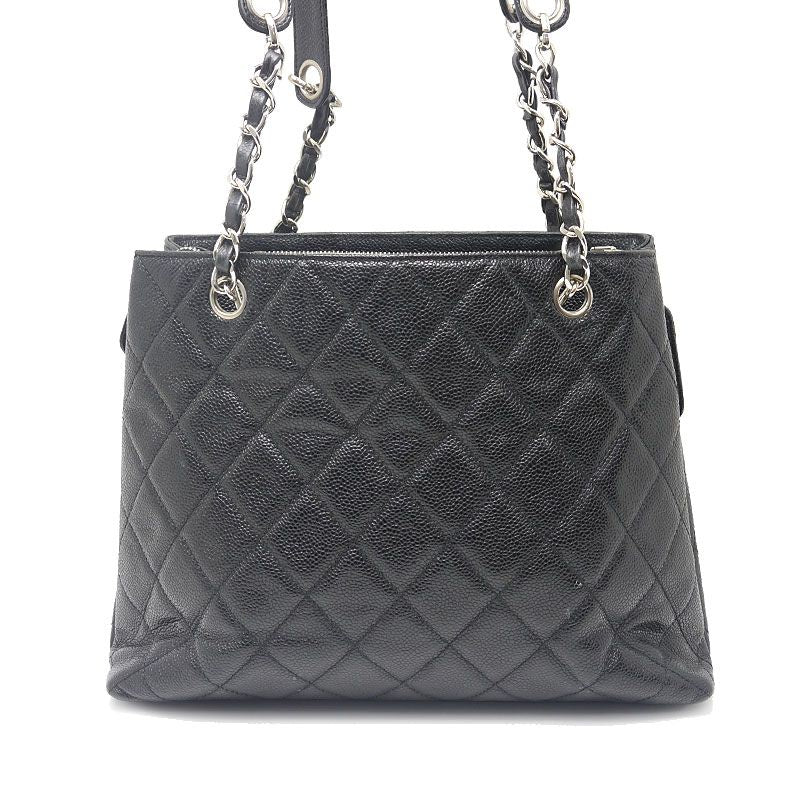 Chanel Chain Tote Bag Caviar Skin Black And Silver Hardware