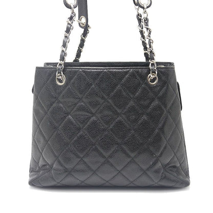 Chanel Chain Tote Bag Caviar Skin Black And Silver Hardware