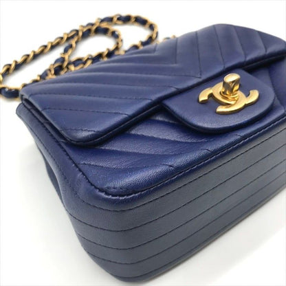 Chanel CC Logo Turnlock Mini Stitch Chain Shoulder Bag Blue