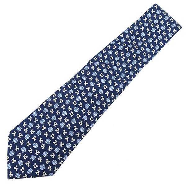 Chanel Tie Botanical Pattern 9.5cm (3.74in) Silk Navy and Multicolor Navy Blue