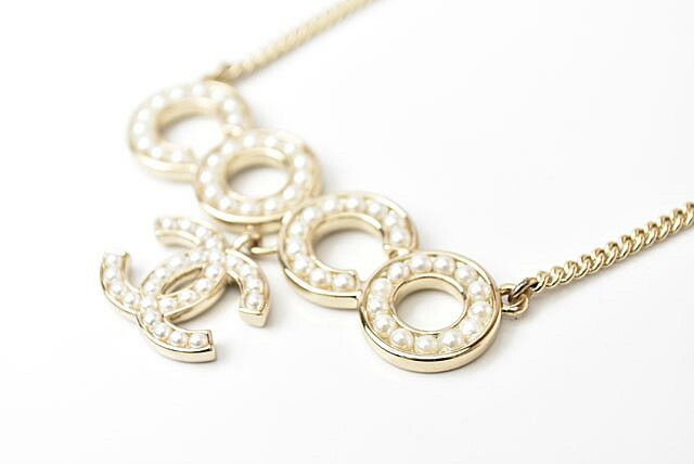 Chanel Necklace Pendant Chanel Coco Mark CC Pearl Motif Gold White