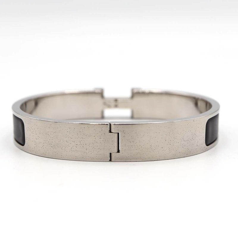Hermes Click H GM H Logo Bangle Bracelet Silver Color And Black Accessories