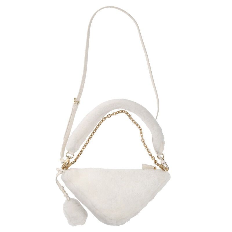 Prada 1bc543 Sacca Triangle Logo Plate Fur Handbag Women