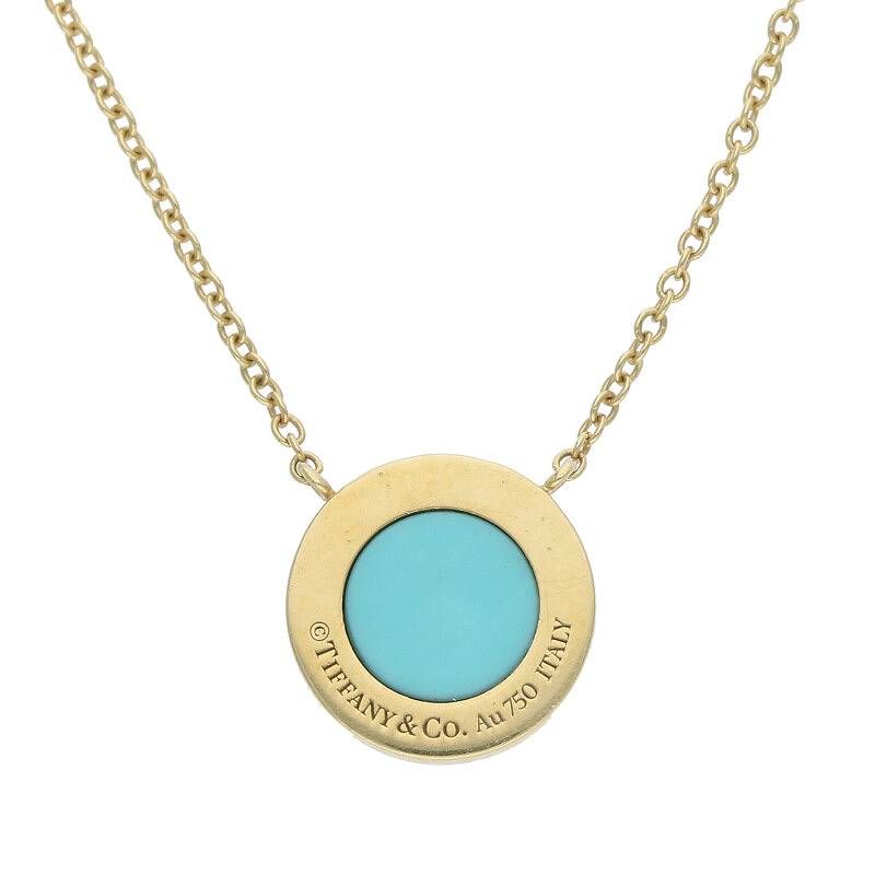 Tiffany & Co T TWO Circle 18K Yellow Gold Diamond Turquoise Necklace Men's