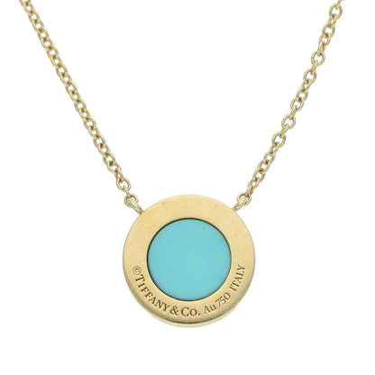 Tiffany & Co T TWO Circle 18K Yellow Gold Diamond Turquoise Necklace Men's