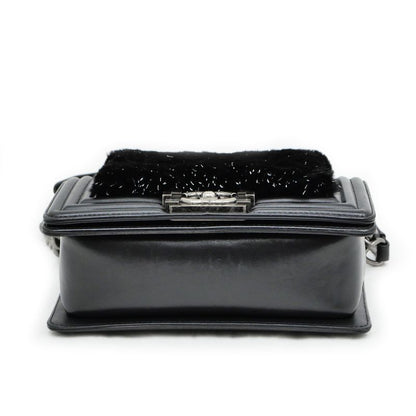Chanel Beautiful Chanel Chain Shoulder Bag Orirag Rabbit Fur Lamb Black