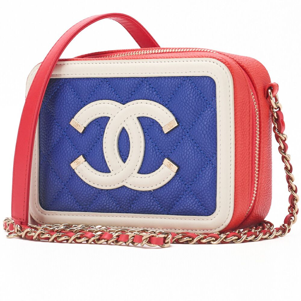 Chanel Shoulder Bag Coco Mark CC Filigree Mini Caviar Skin Red X Multicolor