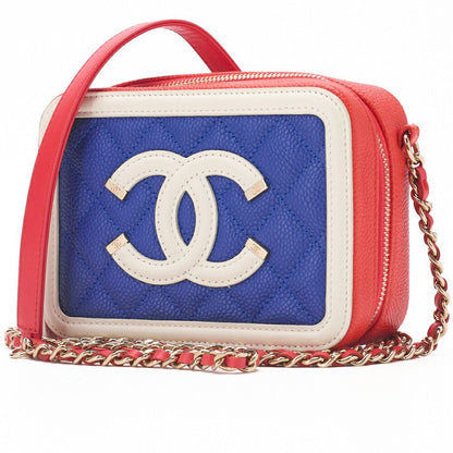 Chanel Shoulder Bag Coco Mark CC Filigree Mini Caviar Skin Red X Multicolor