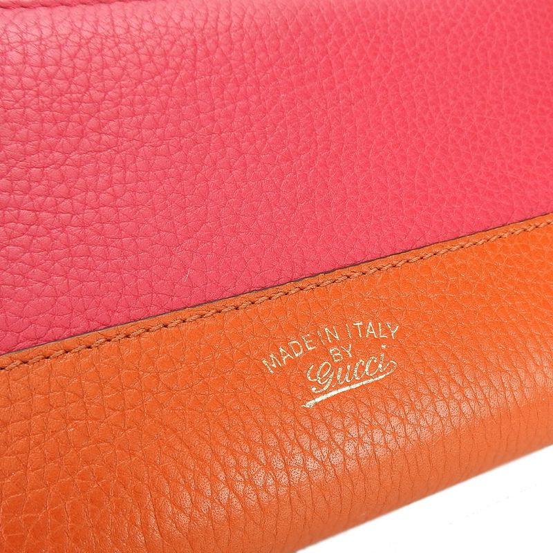Gucci Long Wallet 307984 Bamboo Leather Orange Pink Round Zipper Zippy Bicolor