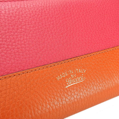 Gucci Long Wallet 307984 Bamboo Leather Orange Pink Round Zipper Zippy Bicolor