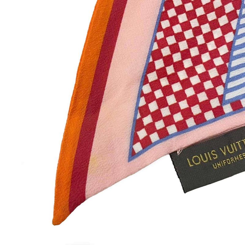 Louis Vuitton Bandeau Checkered Silk Scarf Pink and Multicolor