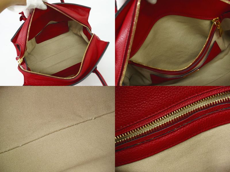 Authentic Prada Leather Tote Handbag Red Bn2769 Bag Pre-owned [follow-up