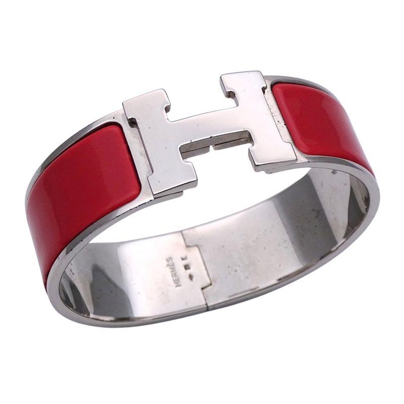 Hermes Bangle Women's Brand Click Classic H GP Silver Red Classy Fashionable E
