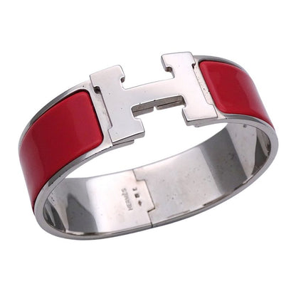 Hermes Bangle Women's Brand Click Classic H GP Silver Red Classy Fashionable E