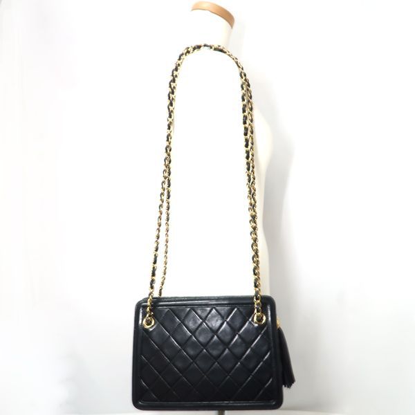 Chanel Chain Bag Black Matelasse Fringe Shoulder Bag Vintage No 1 Card Included