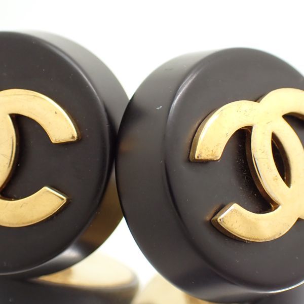 Chanel Earring 2 8 Coco Mark Black X Gold GP Round Large Vintage