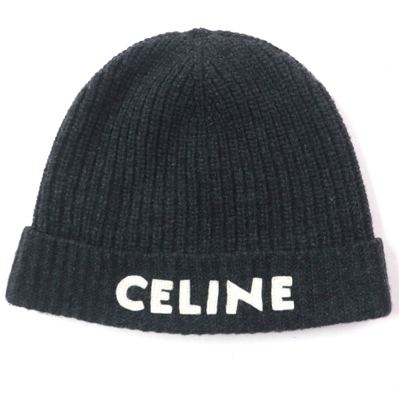 Celine 2a25r423p 100% Wool Current Product Hat With Logo Patch Dark Gray Made