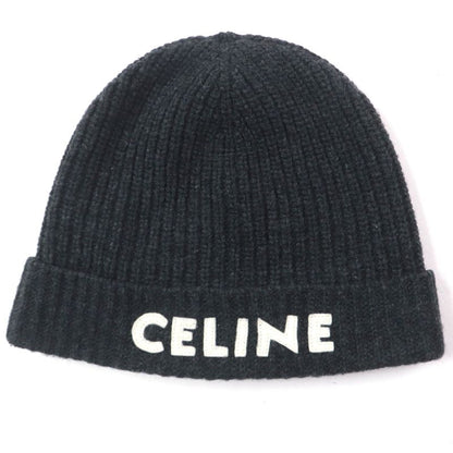 Celine 2a25r423p 100% Wool Current Product Hat With Logo Patch Dark Gray Made