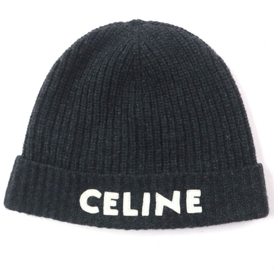 Celine 2a25r423p 100% Wool Current Product Hat With Logo Patch Dark Gray Made