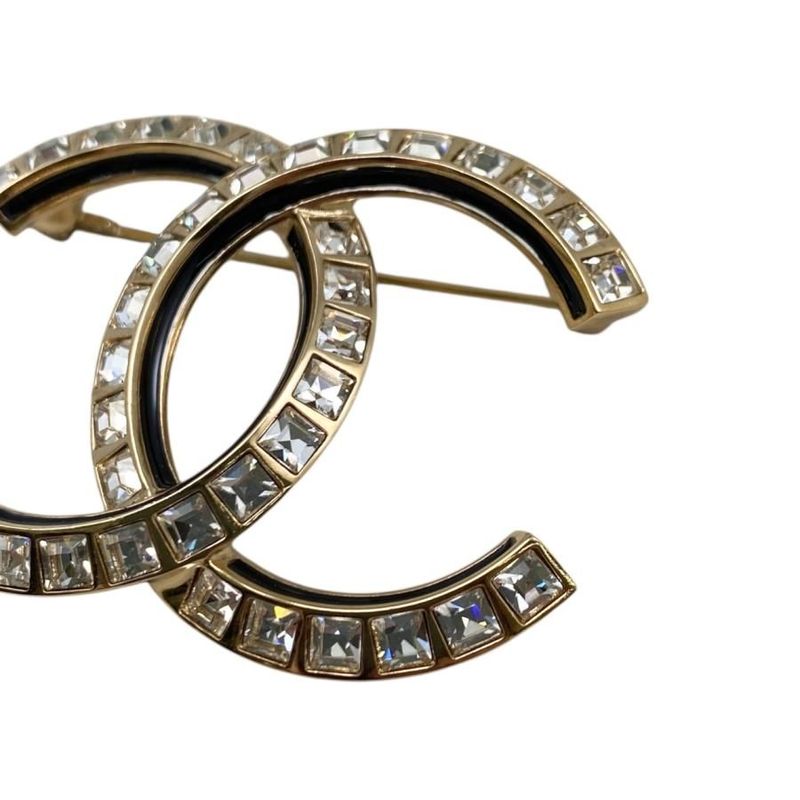 Chanel Brooch Coco Mark Abc335 A24c Square Rhinestone Gold Black Chanel