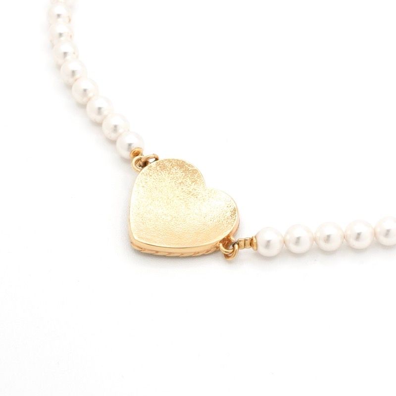 Chanel Necklace Pendant Choker Gold White Here Mark Heart