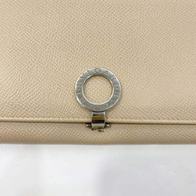 Bulgari Bifold Long Wallet Beige Silver Hardware Bulgari