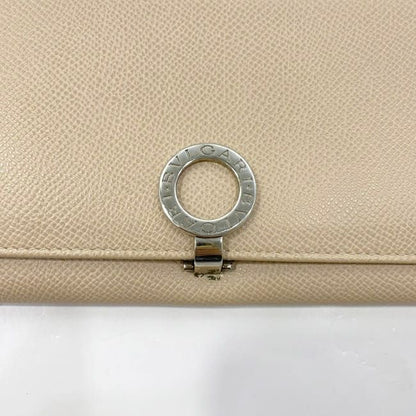 Bulgari Bifold Long Wallet Beige Silver Hardware Bulgari