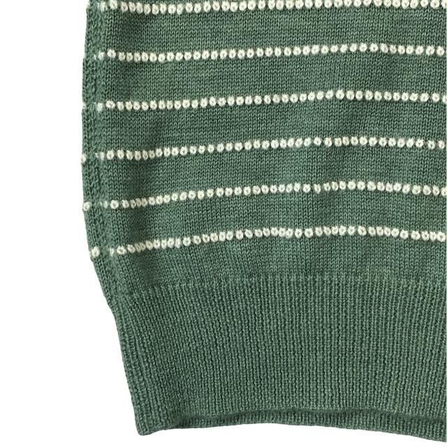 Gucci 633610 Knit Sweater Top Long Sleeves V-neck Striped Alpaca Wool Green
