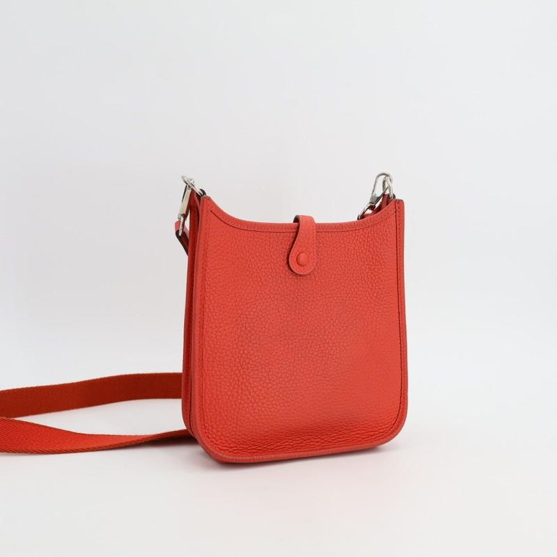 Hermes Evelyn TPM Shoulder Bag Taurillon Clemence Rouge Pivoine Silver Hardware
