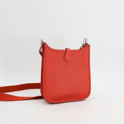 Hermes Evelyn TPM Shoulder Bag Taurillon Clemence Rouge Pivoine Silver Hardware