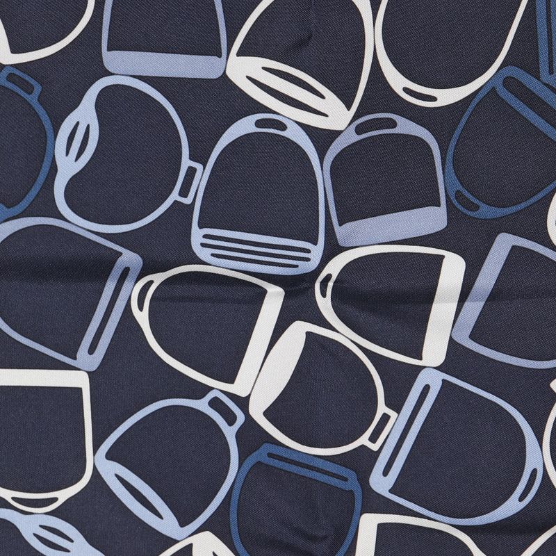 Hermes Pochette A Voût Etrier Silk Navy Blue Unisex Scarf