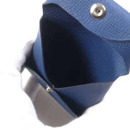 Hermes Bastia Silver Hardware Vaux Epson Leather Coin Case Blue Epson Engraved