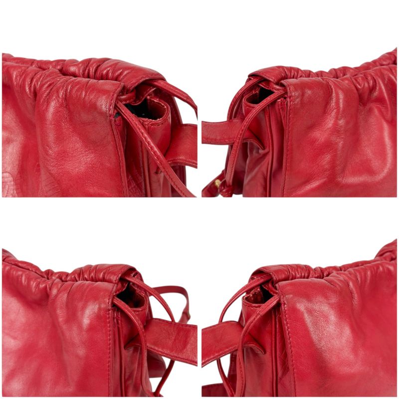 Loewe Drawstring Shape Mini Shoulder Bag Anagram Logo Red Nappa Leather