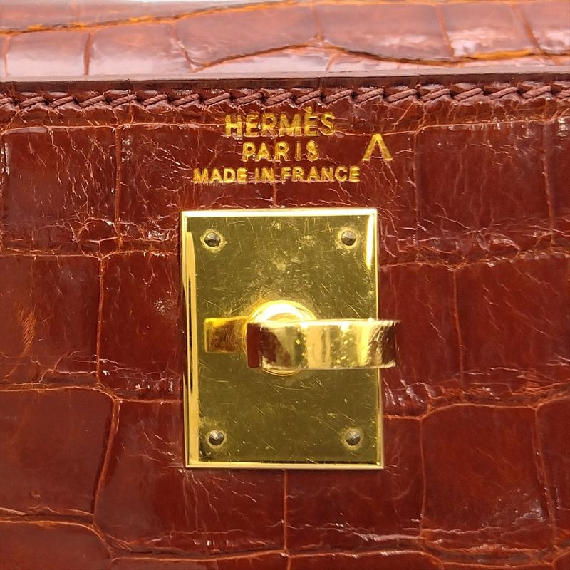 Hermes Kelly Ad PM Backpack Polosus □A Engraved Brown Crocodile Ladies