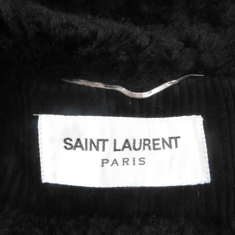 Saint Laurent Paris 529578 Chinstrap Lined Mouton Corduroy Duffle Coat Black 44