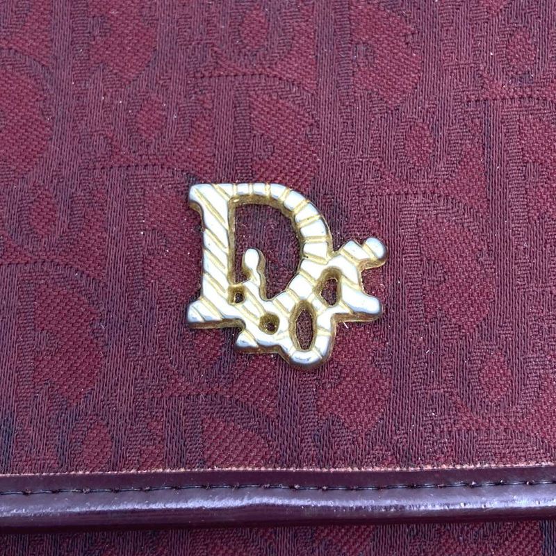 DIOR Trotter Canvas Chain Shoulder Bag Pouch Red Vintage Women's