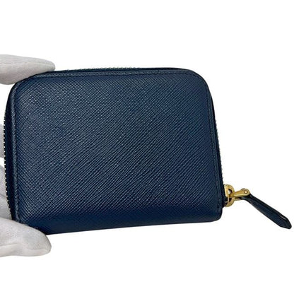 Prada Coin Case Blue Bluette Saffiano Metal