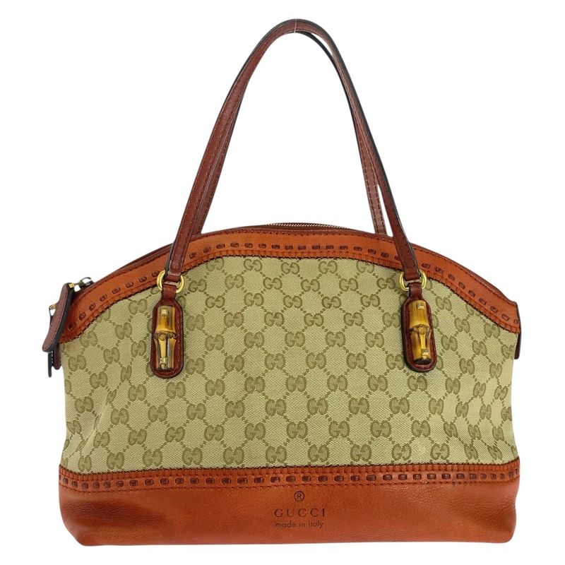 Gucci Bamboo Beige Orange Gold Hardware GG Canvas/leather 339002 Handbag