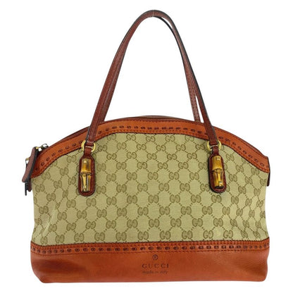 Gucci Bamboo Beige Orange Gold Hardware GG Canvas/leather 339002 Handbag