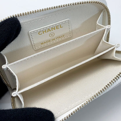 Chanel Cocomark Caviar Skin Classic Zip Coin Purse Matelasse Ap0216 White