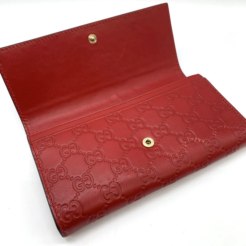 Gucci 388679 Guccissima Wallet Leather Red Women's Fashion Accessories
